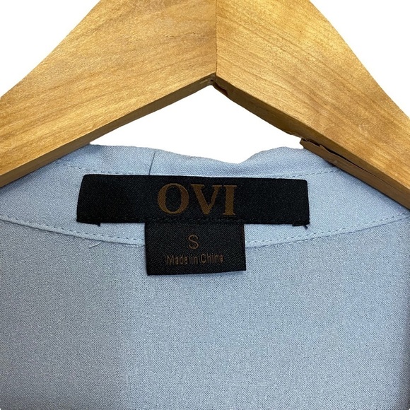 OVI | Womens Sheer Light Blue Sleeve Less Button Up Tank Top - Picture 4 of 5